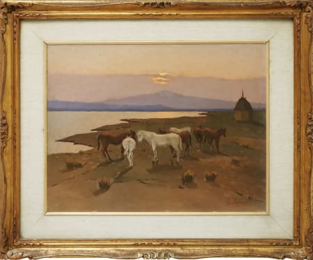 Giovanni Lomi — Spiaggia con cavalli